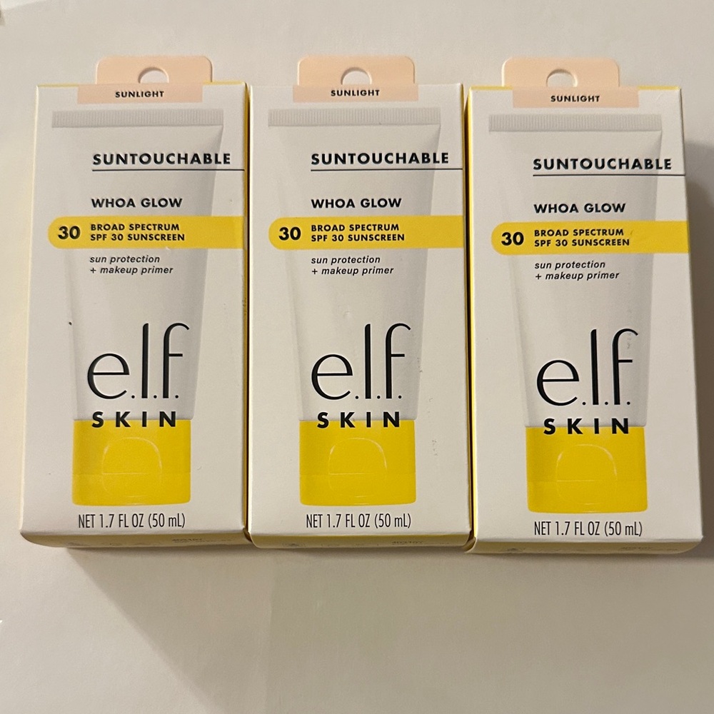 Set of three ELF Suntouchable Whoa Glow SPF 30 Sunscreen - sunlight